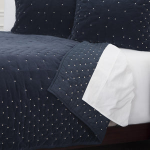HomeRoots Indigo King Quilt - Soft Cotton Blend, Chic Polka Dot Design, All-Season Comfort, Machine Washable 480075