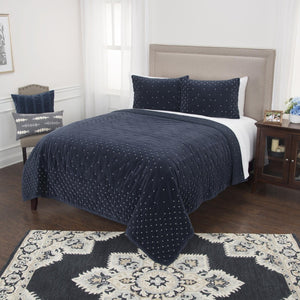 HomeRoots Indigo King Quilt - Soft Cotton Blend, Chic Polka Dot Design, All-Season Comfort, Machine Washable 480075