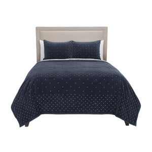 HomeRoots Indigo Polka Dots Queen Quilt - Cozy Cotton Blend, Timeless Design, All-Season Comfort & Easy Care 480076