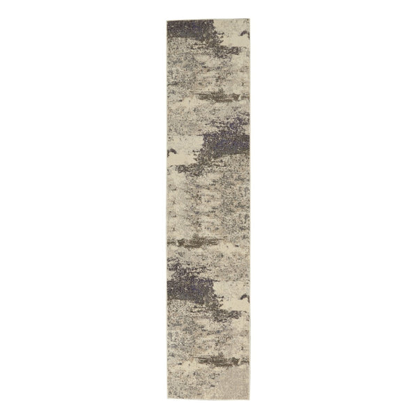 HomeRoots 2' X 8' Ivory And Grey Abstract Runner Rug - Stylish Power-Loomed Design for High-Traffic Areas 480115