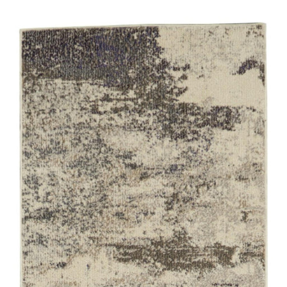 HomeRoots 2' X 8' Ivory And Grey Abstract Runner Rug - Stylish Power-Loomed Design for High-Traffic Areas 480115