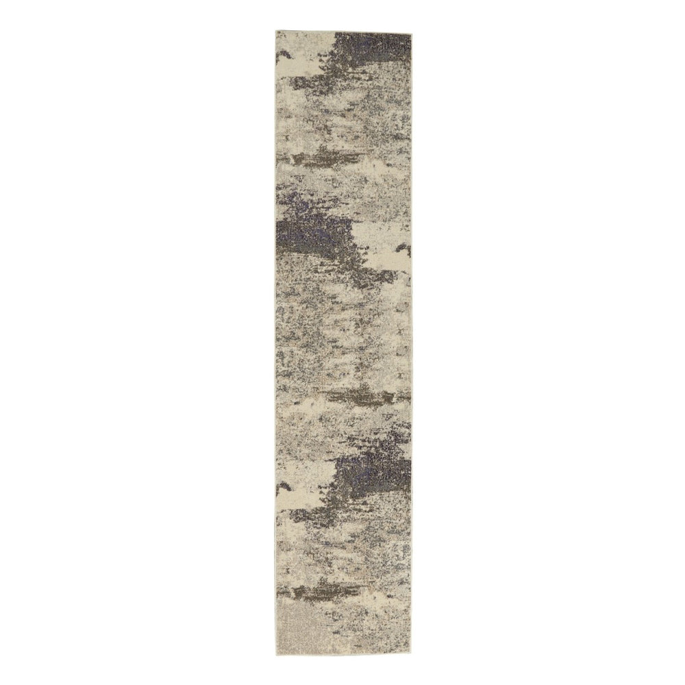 HomeRoots 2' X 8' Ivory And Grey Abstract Runner Rug - Stylish Power-Loomed Design for High-Traffic Areas 480115