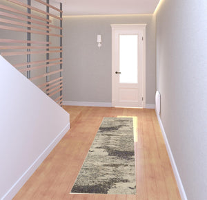 HomeRoots 2' X 8' Ivory And Grey Abstract Runner Rug - Stylish Power-Loomed Design for High-Traffic Areas 480115