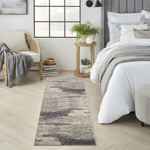 HomeRoots 2' X 8' Ivory And Grey Abstract Runner Rug - Stylish Power-Loomed Design for High-Traffic Areas 480115