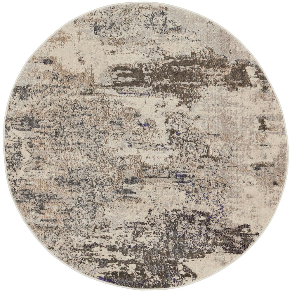 Homeroots 4' X 4' Ivory And Grey Round Abstract Power Loom Non Skid Area Rug  Polypropylene 480118
