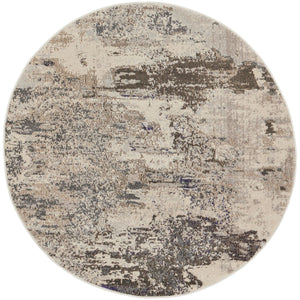 Homeroots 4' X 4' Ivory And Grey Round Abstract Power Loom Non Skid Area Rug  Polypropylene 480118