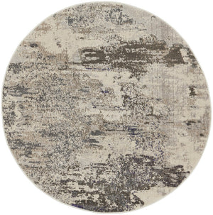HomeRoots 4' Abstract Ivory and Grey Area Rug – Modern Power Loomed Design for Cozy, Stylish Living Spaces 4' Round Round 480118