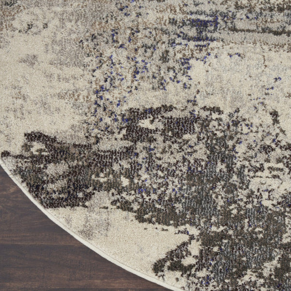 HomeRoots 4' Abstract Ivory and Grey Area Rug – Modern Power Loomed Design for Cozy, Stylish Living Spaces 4' Round Round 480118