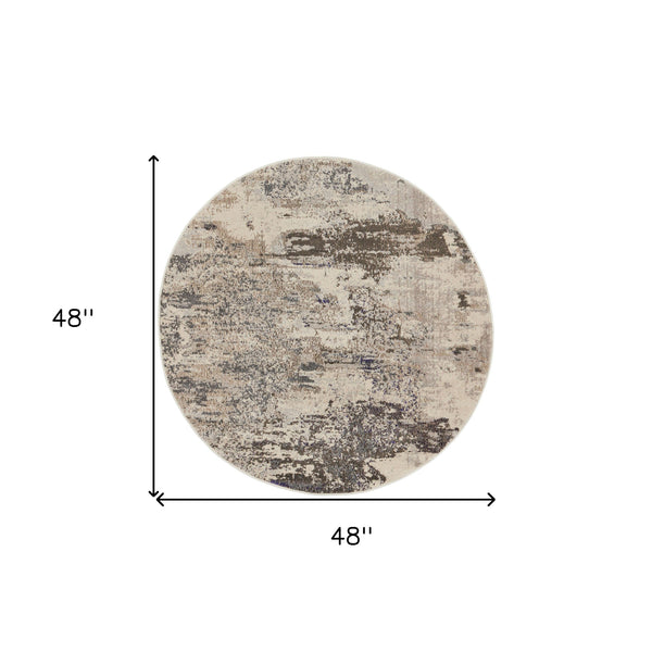 Homeroots 4' X 4' Ivory And Grey Round Abstract Power Loom Non Skid Area Rug  Polypropylene 480118