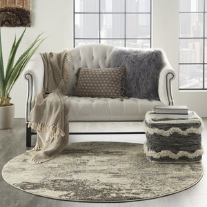 HomeRoots 4' Abstract Ivory and Grey Area Rug – Modern Power Loomed Design for Cozy, Stylish Living Spaces 4' Round Round 480118
