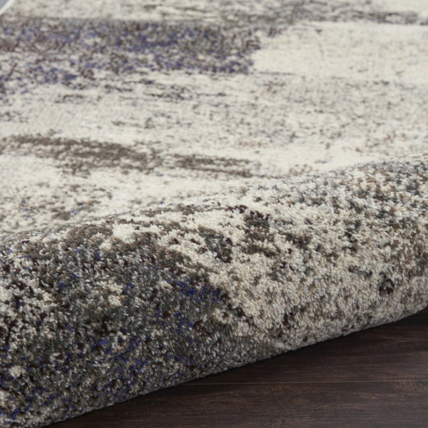 HomeRoots 4' Abstract Ivory and Grey Area Rug – Modern Power Loomed Design for Cozy, Stylish Living Spaces 5' Round Round 480119