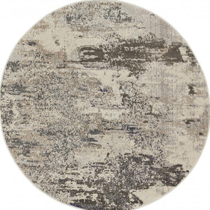 Homeroots 5' X 5' Ivory And Grey Round Abstract Power Loom Non Skid Area Rug  Polypropylene 480119