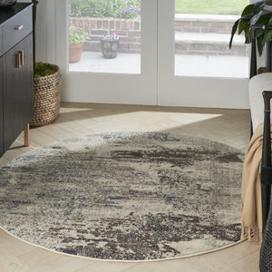 HomeRoots 4' Abstract Ivory and Grey Area Rug – Modern Power Loomed Design for Cozy, Stylish Living Spaces 5' Round Round 480119