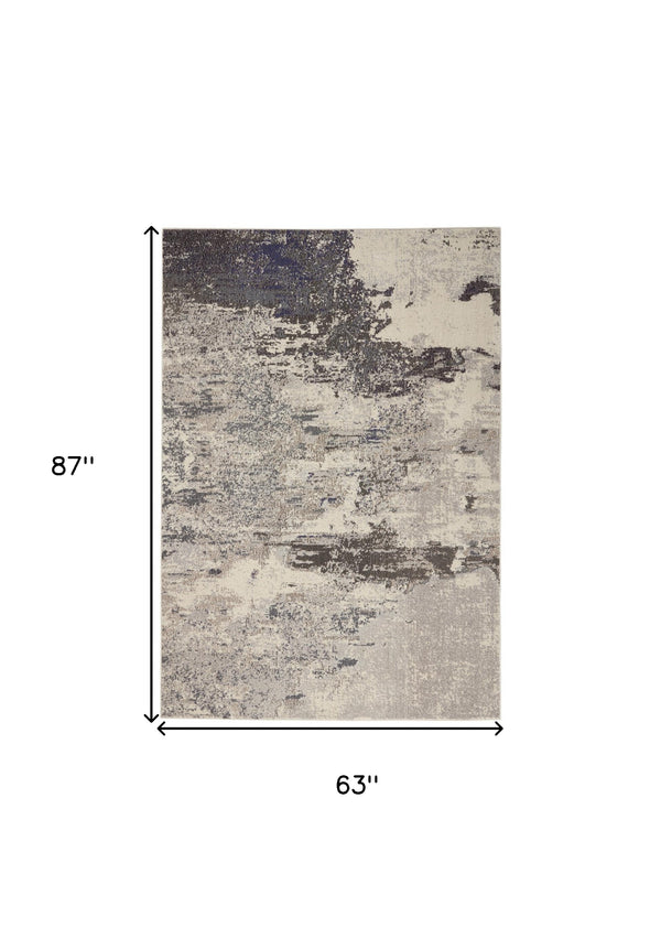 Homeroots 5' X 7' Ivory And Grey Abstract Power Loom Non Skid Area Rug  Polypropylene 480120