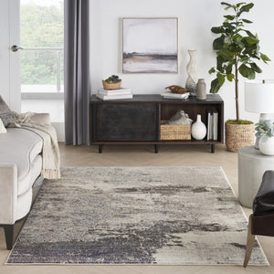 HomeRoots 4' Abstract Ivory and Grey Area Rug – Modern Power Loomed Design for Cozy, Stylish Living Spaces 5' X 7' Rectangle 480120