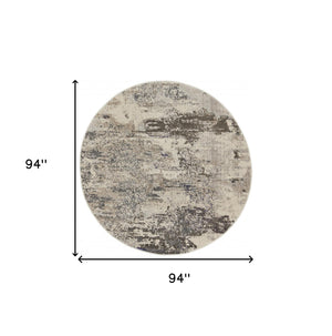 Homeroots 8' X 8' Ivory And Grey Round Abstract Power Loom Non Skid Area Rug  Polypropylene 480121
