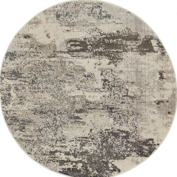 Homeroots 8' X 8' Ivory And Grey Round Abstract Power Loom Non Skid Area Rug  Polypropylene 480121
