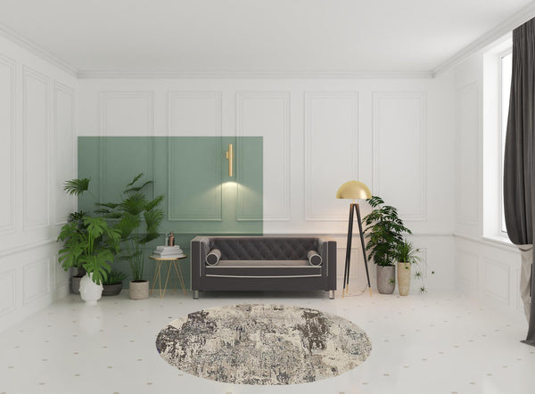 Homeroots 8' X 8' Ivory And Grey Round Abstract Power Loom Non Skid Area Rug  Polypropylene 480121