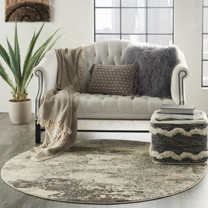 HomeRoots 4' Abstract Ivory and Grey Area Rug – Modern Power Loomed Design for Cozy, Stylish Living Spaces 8' Round Round 480121