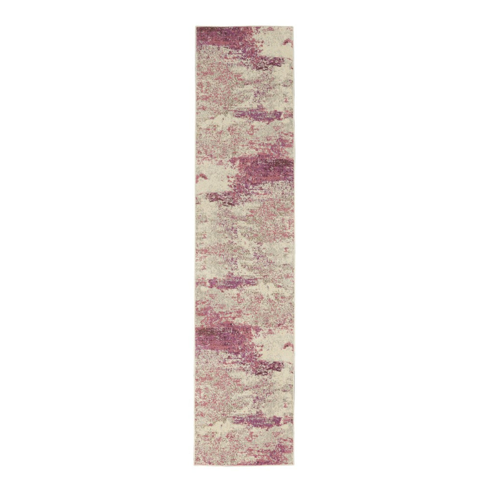 HomeRoots 2' X 8' Modern Ivory and Pink Abstract Power Loom Runner Rug - Soft, Non-Skid, Durable for Entryways 480124
