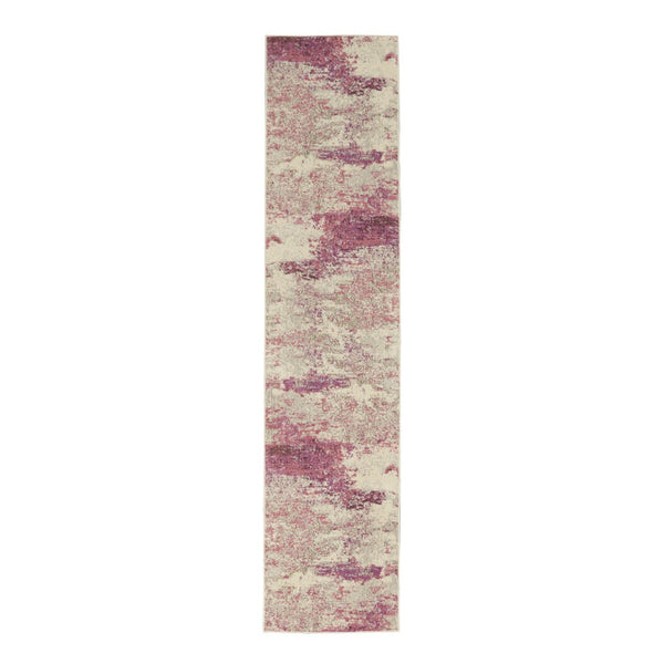 HomeRoots 2' X 8' Modern Ivory and Pink Abstract Power Loom Runner Rug - Soft, Non-Skid, Durable for Entryways 480124