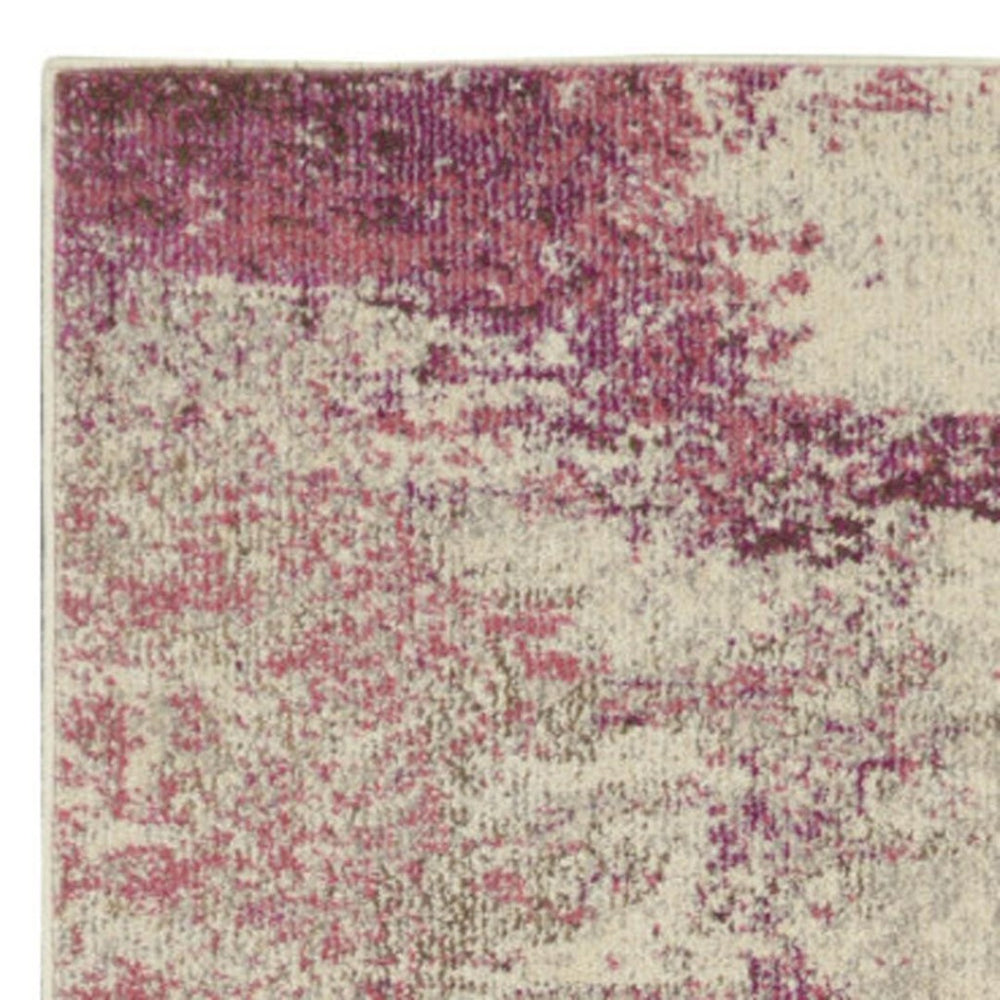 HomeRoots 2' X 8' Modern Ivory and Pink Abstract Power Loom Runner Rug - Soft, Non-Skid, Durable for Entryways 480124