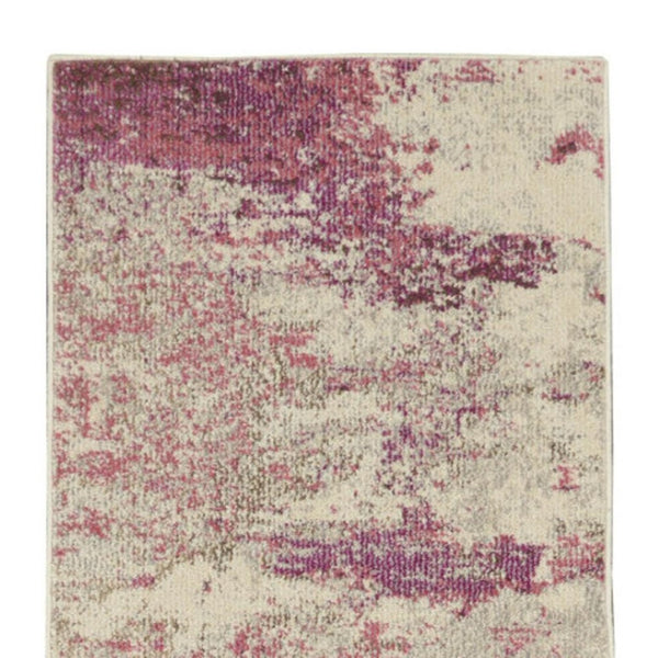 HomeRoots 2' X 8' Modern Ivory and Pink Abstract Power Loom Runner Rug - Soft, Non-Skid, Durable for Entryways 480124