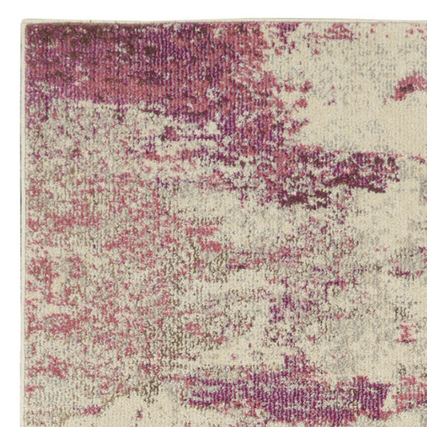 HomeRoots 2' X 8' Modern Ivory and Pink Abstract Power Loom Runner Rug - Soft, Non-Skid, Durable for Entryways 480124