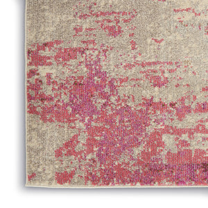 HomeRoots 2' X 8' Modern Ivory and Pink Abstract Power Loom Runner Rug - Soft, Non-Skid, Durable for Entryways 480124