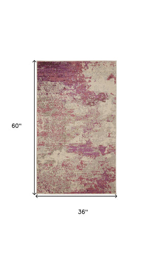 Homeroots 3' X 5' Ivory And Pink Abstract Power Loom Non Skid Area Rug  Polypropylene 480125