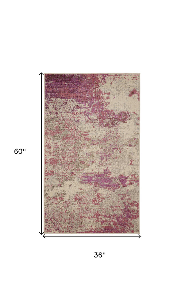 Homeroots 3' X 5' Ivory And Pink Abstract Power Loom Non Skid Area Rug  Polypropylene 480125