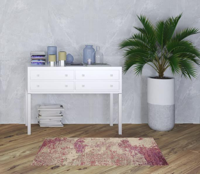 Homeroots 3' X 5' Ivory And Pink Abstract Power Loom Non Skid Area Rug  Polypropylene 480125