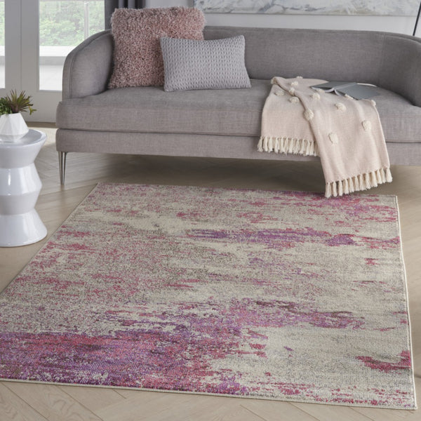 HomeRoots 4' Ivory and Pink Abstract Area Rug - Contemporary Non-Skid Design for Soft Comfort and Durability 4' X 6' Rectangle 480126