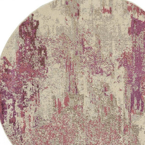 HomeRoots 4' Ivory and Pink Abstract Area Rug - Contemporary Non-Skid Design for Soft Comfort and Durability 4' Round Round 480127