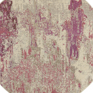 Homeroots 4' X 4' Ivory And Pink Round Abstract Power Loom Non Skid Area Rug  Polypropylene 480127