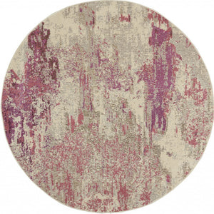 Homeroots 4' X 4' Ivory And Pink Round Abstract Power Loom Non Skid Area Rug  Polypropylene 480127