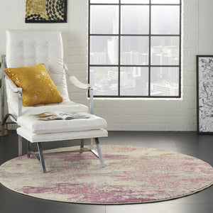 HomeRoots 4' Ivory and Pink Abstract Area Rug - Contemporary Non-Skid Design for Soft Comfort and Durability 4' Round Round 480127