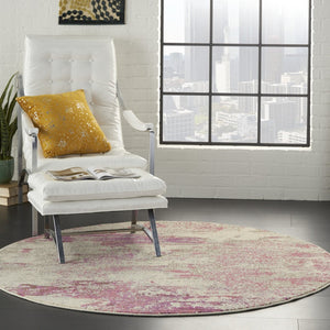 HomeRoots 4' Ivory and Pink Abstract Area Rug - Contemporary Non-Skid Design for Soft Comfort and Durability 4' Round Round 480127