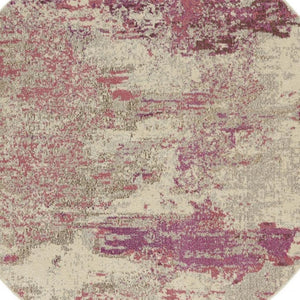 HomeRoots 4' Ivory and Pink Abstract Area Rug - Contemporary Non-Skid Design for Soft Comfort and Durability 5' Round Round 480128