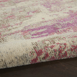 HomeRoots 4' Ivory and Pink Abstract Area Rug - Contemporary Non-Skid Design for Soft Comfort and Durability 5' Round Round 480128