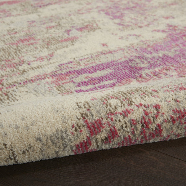 HomeRoots 4' Ivory and Pink Abstract Area Rug - Contemporary Non-Skid Design for Soft Comfort and Durability 5' Round Round 480128
