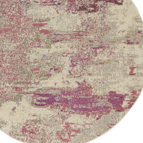 Homeroots 5' X 5' Ivory And Pink Round Abstract Power Loom Non Skid Area Rug  Polypropylene 480128