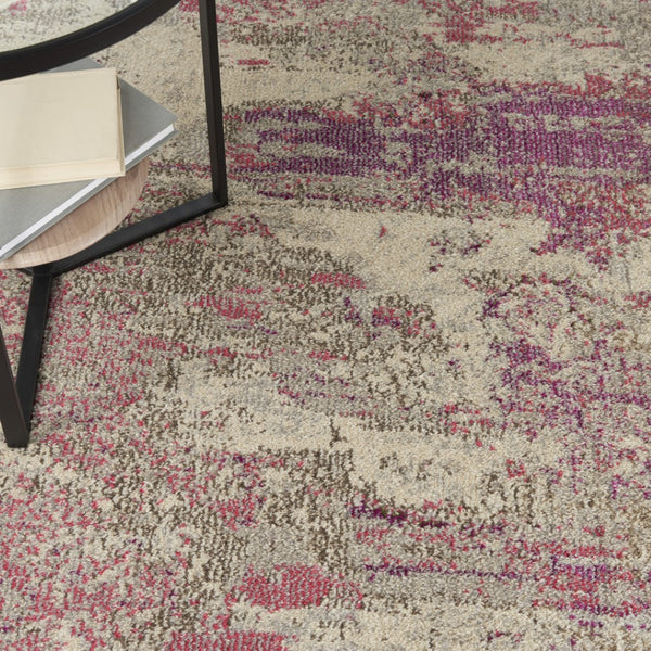 HomeRoots 4' Ivory and Pink Abstract Area Rug - Contemporary Non-Skid Design for Soft Comfort and Durability 5' Round Round 480128