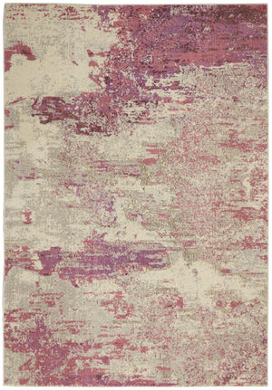 HomeRoots 4' Ivory and Pink Abstract Area Rug - Contemporary Non-Skid Design for Soft Comfort and Durability 5' X 7' Rectangle 480129