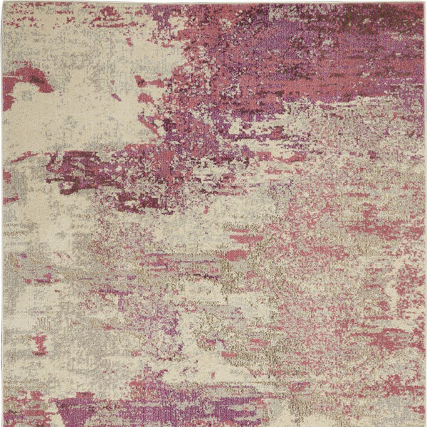Homeroots 5' X 7' Ivory And Pink Abstract Power Loom Non Skid Area Rug  Polypropylene 480129