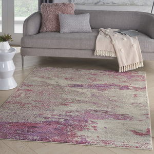 HomeRoots 4' Ivory and Pink Abstract Area Rug - Contemporary Non-Skid Design for Soft Comfort and Durability 5' X 7' Rectangle 480129