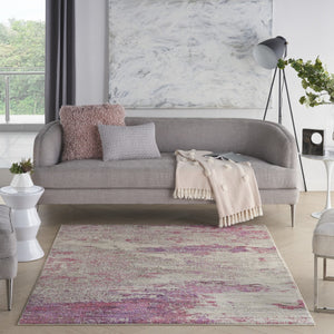 HomeRoots 4' Ivory and Pink Abstract Area Rug - Contemporary Non-Skid Design for Soft Comfort and Durability 5' X 7' Rectangle 480129