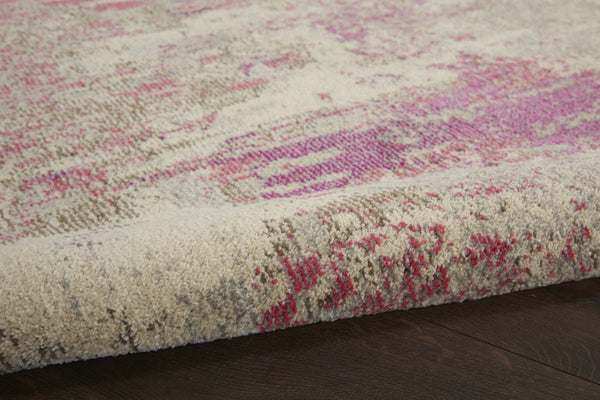 HomeRoots 4' Ivory and Pink Abstract Area Rug - Contemporary Non-Skid Design for Soft Comfort and Durability 8' Round Round 480130
