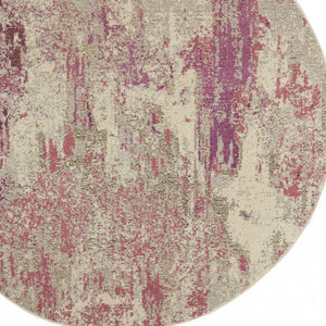 Homeroots 8' X 8' Ivory And Pink Round Abstract Power Loom Non Skid Area Rug  Polypropylene 480130