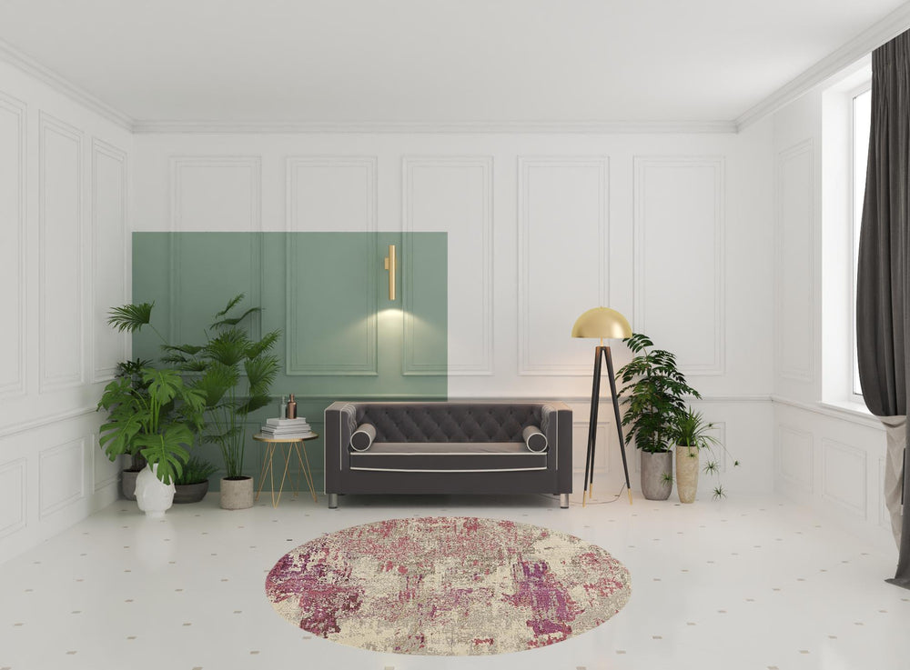 Homeroots 8' X 8' Ivory And Pink Round Abstract Power Loom Non Skid Area Rug  Polypropylene 480130